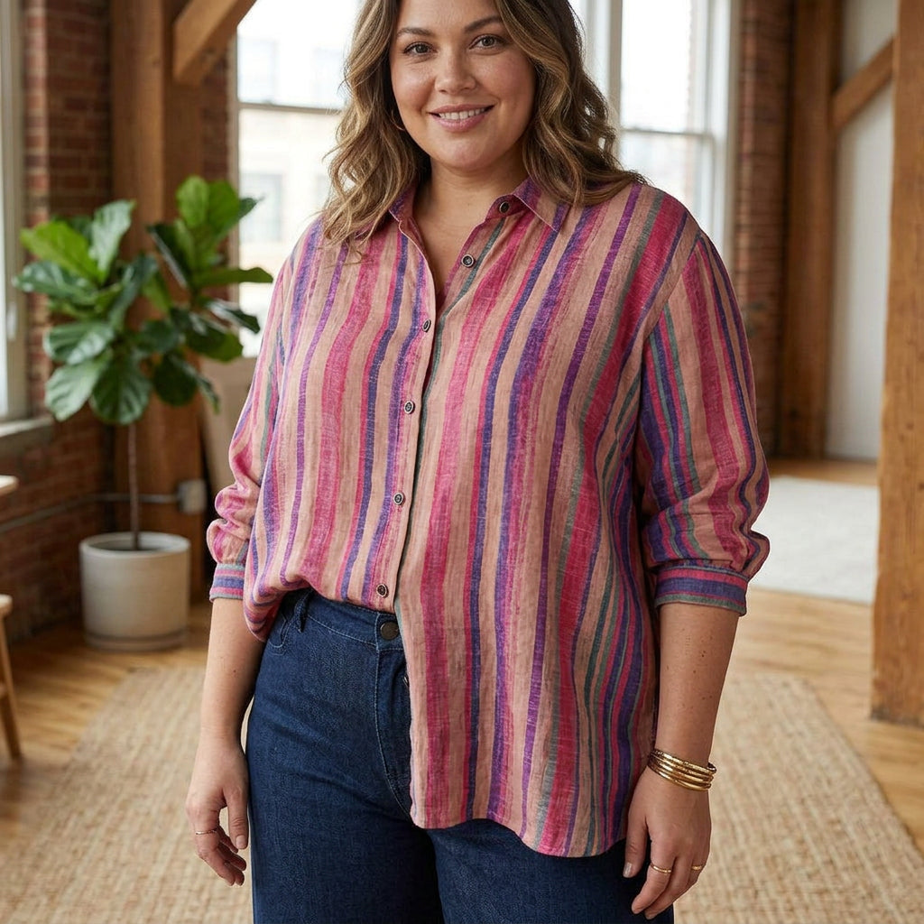 Elaine | Striped Collared T-Shirt