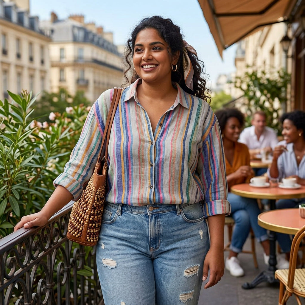 Elaine | Striped Collared T-Shirt