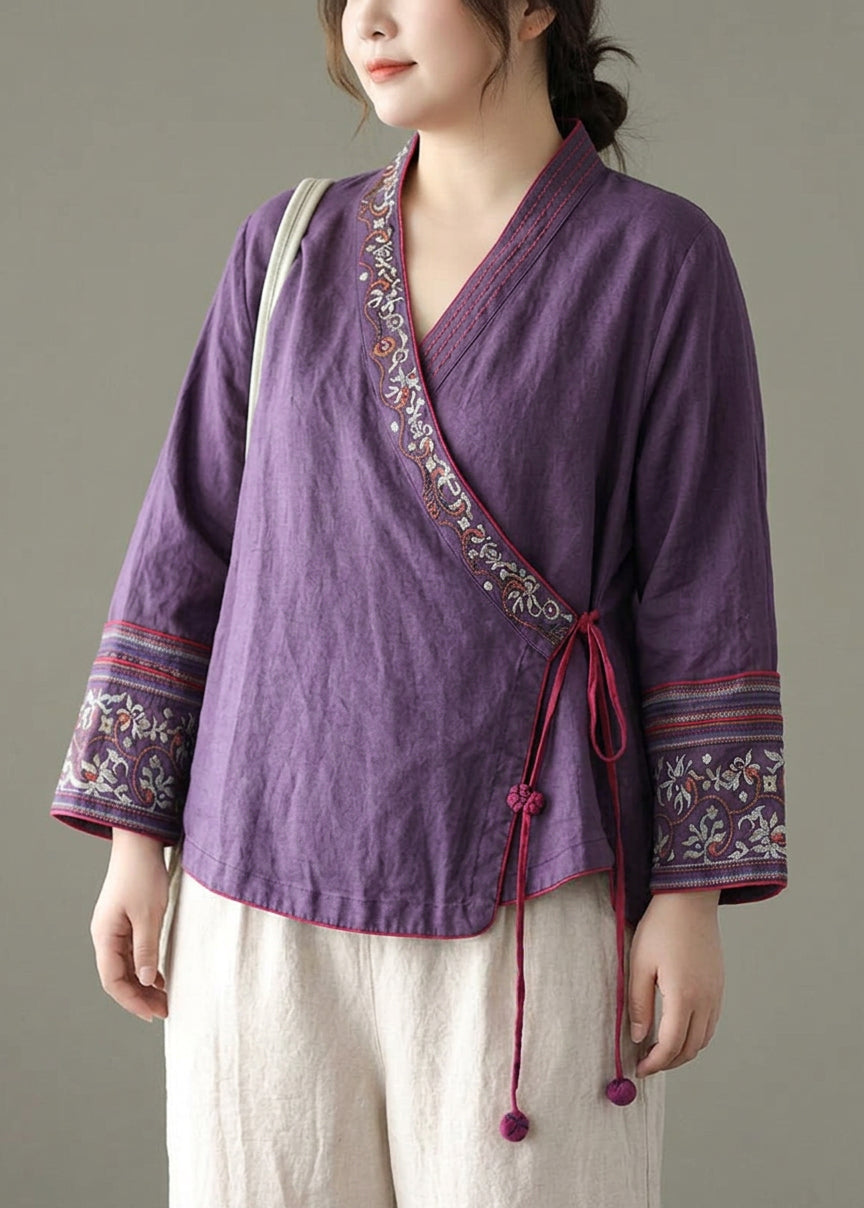 Teresa | Linen Embroidered Long Sleeve Shirt