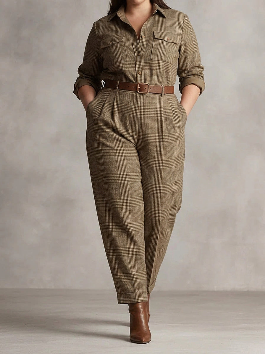 Tabitha | Checked Collared Jumpsuit