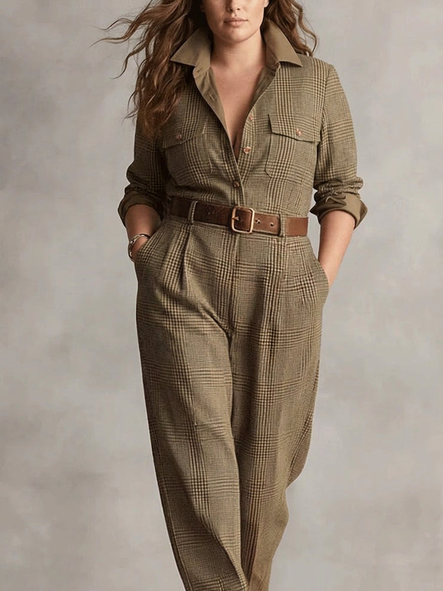 Tabitha | Checked Collared Jumpsuit