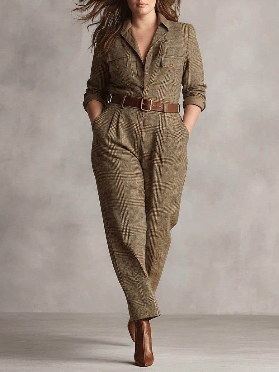 Tabitha | Checked Collared Jumpsuit