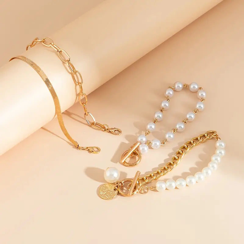 Gloria | Chain Pearl Bracelet Set for Women