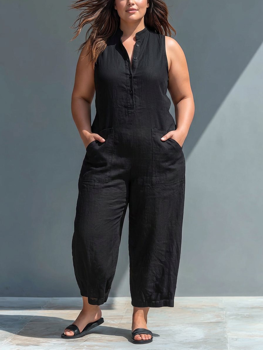 Jamie | Linen Mock Neck Jumpsuit