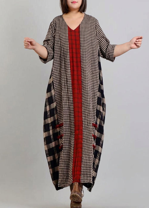 Abigail Checked V-Neck Maxi Dress