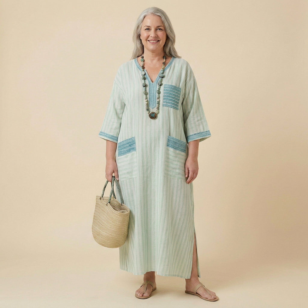 Amanda Striped Round Neck Maxi Dress