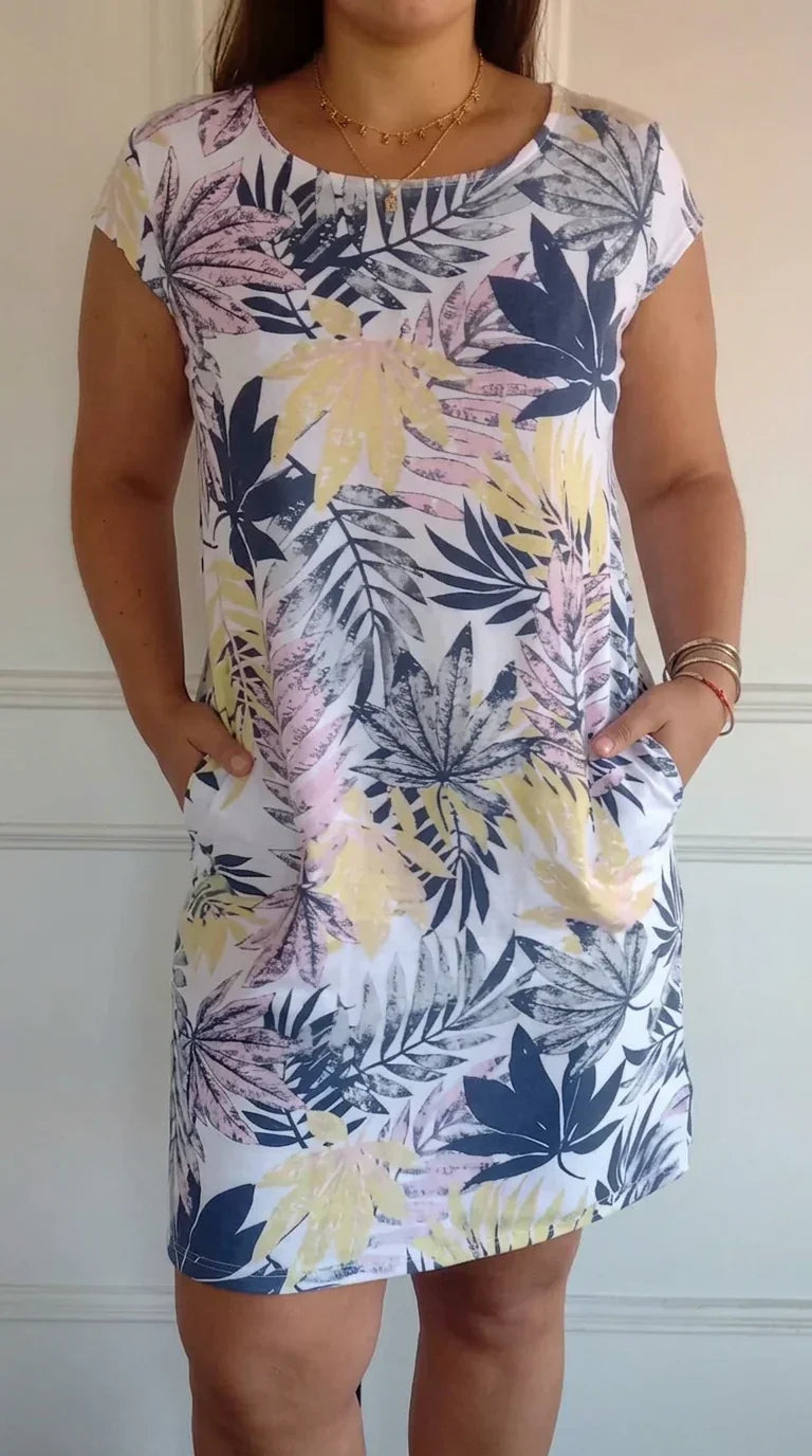 Anastasia Linen Floral Round Neck Knee-Length Dress – view 10