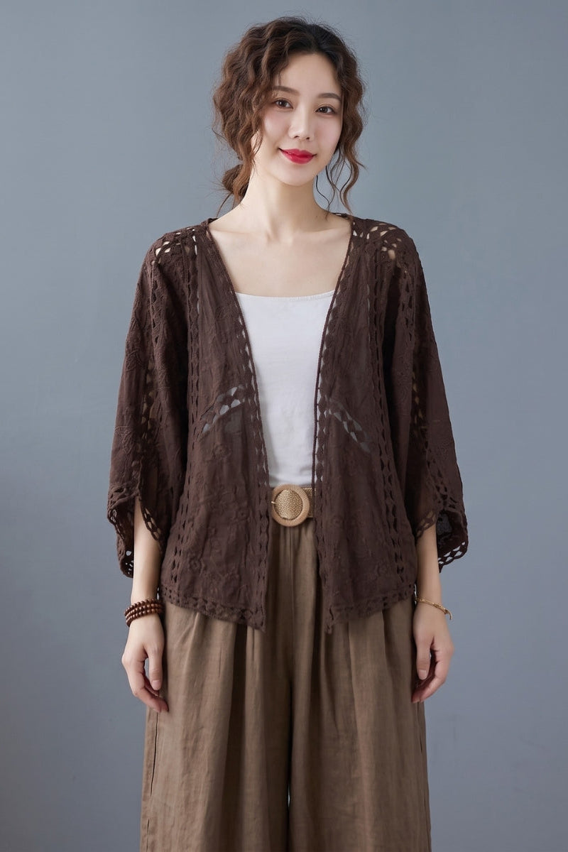 Andrea Crochet 3/4 Sleeve Cardigan – view 3