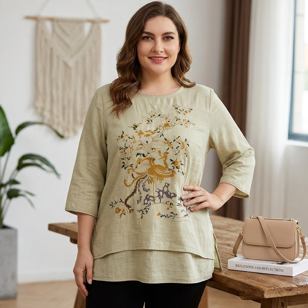 Angela Cotton Floral Round Neck Top – view 2
