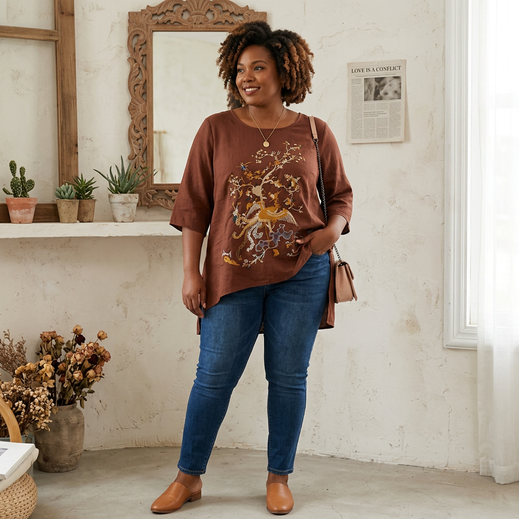 Angela Cotton Floral Round Neck Top – view 4