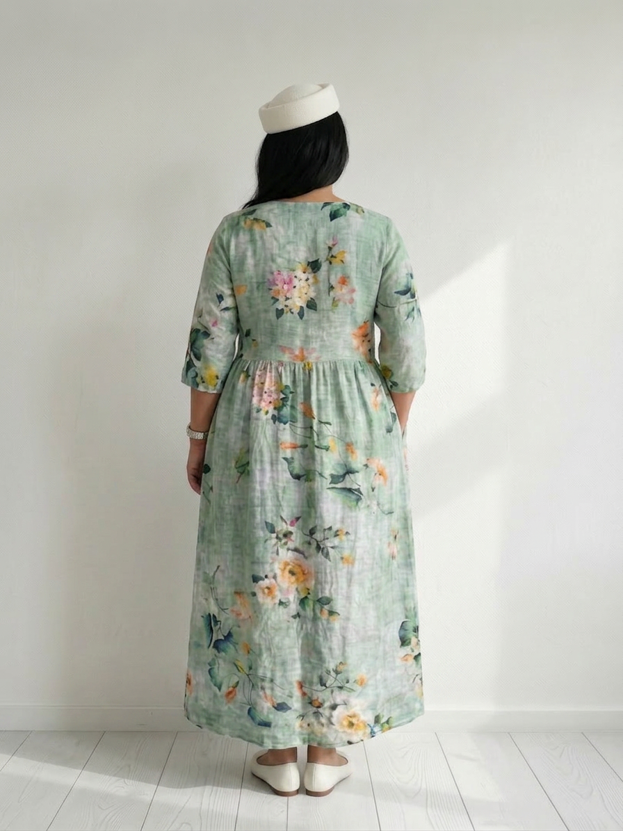Antonia Linen Floral V-Neck Maxi Dress – view 3