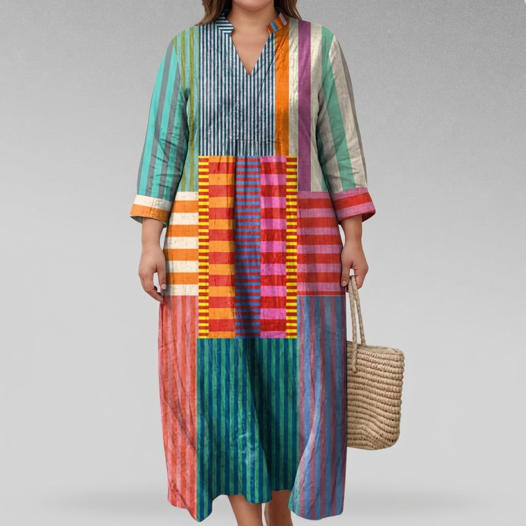 April Striped V-Neck Midi Dress