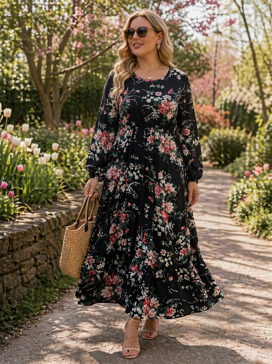 Arlene Floral Round Neck Maxi Dress