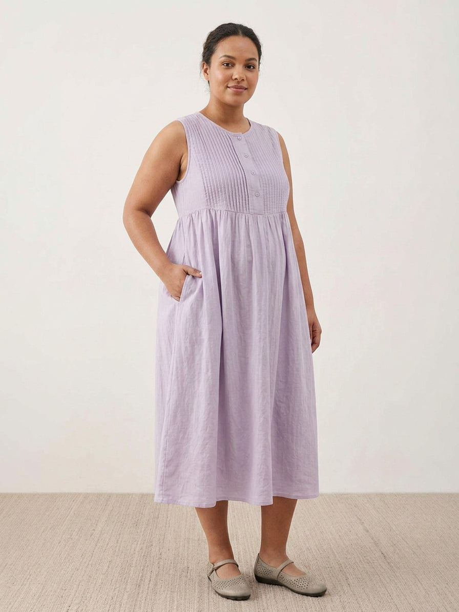 Ashley Linen Round Neck Midi Dress
