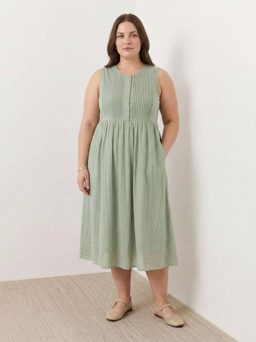 Ashley Linen Round Neck Midi Dress – view 7
