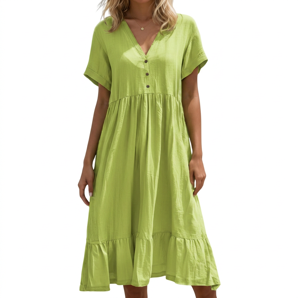 Ashley Linen V-Neck Midi Dress
