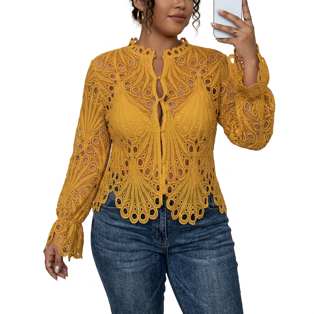Aubrey Crochet Mock Neck Blouse – view 2