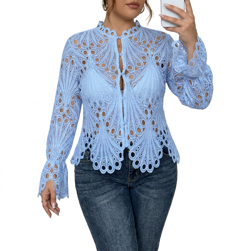 Aubrey Crochet Mock Neck Blouse – view 3