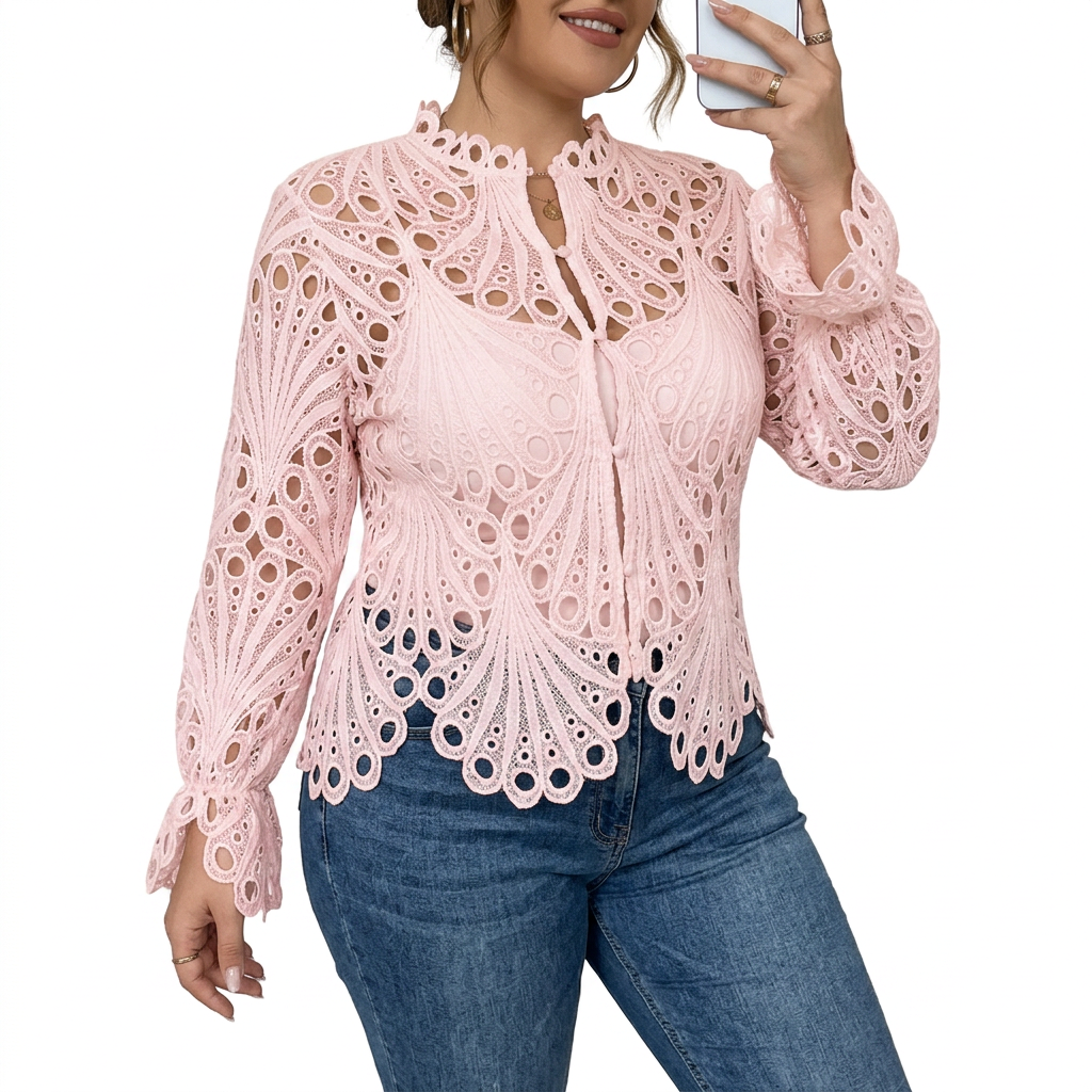 Aubrey Crochet Mock Neck Blouse – view 4