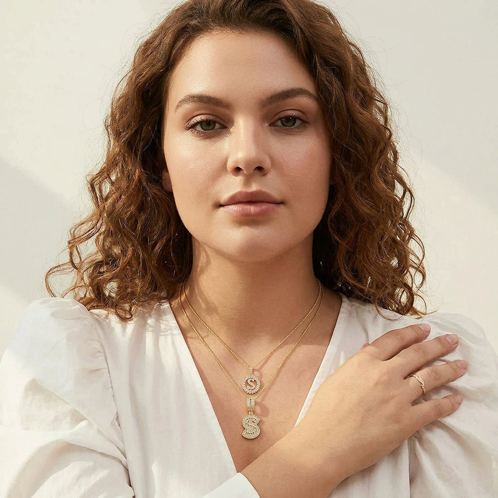 Audrey Initial Pendant Cubic Zirconia Necklace Set for Women – view 4