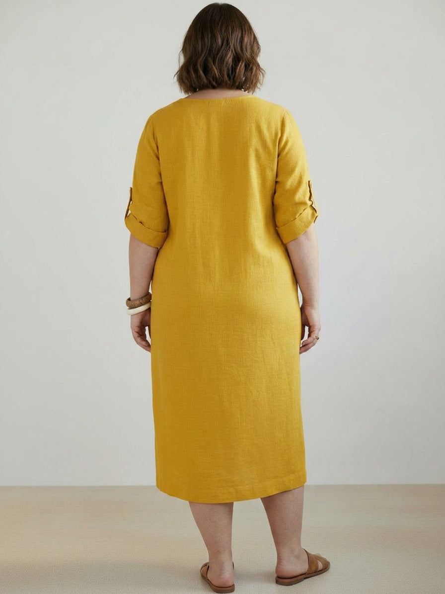 Audrey Linen Round Neck Midi Dress – view 10