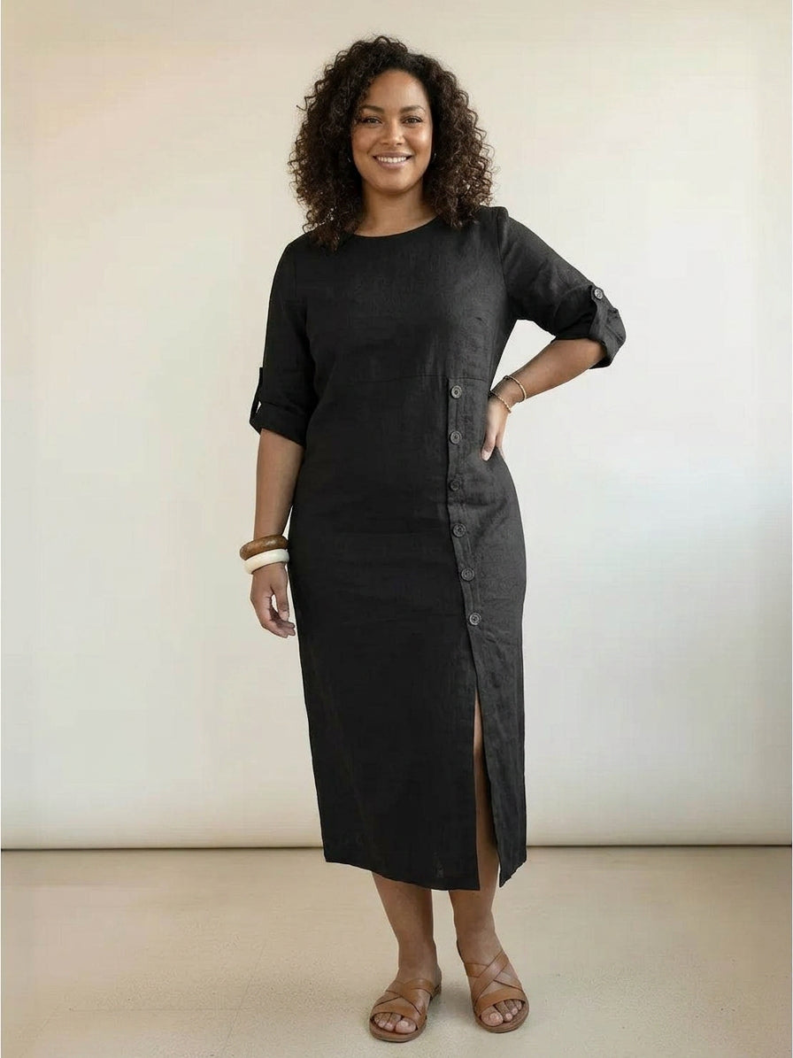 Audrey Linen Round Neck Midi Dress – view 11