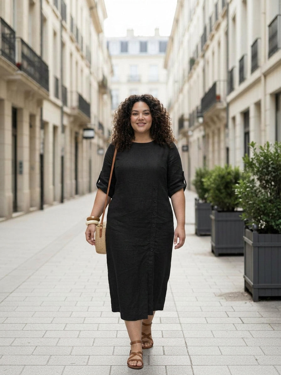 Audrey Linen Round Neck Midi Dress – view 12