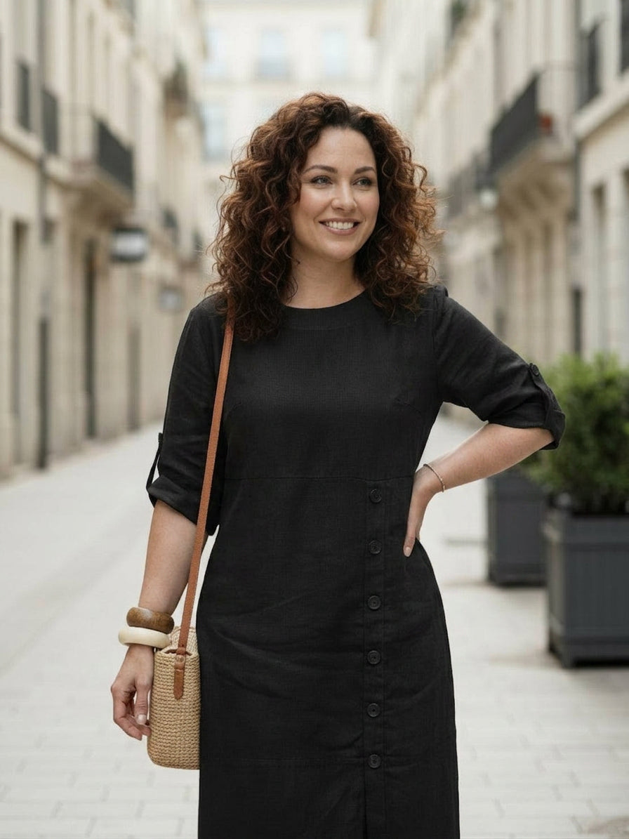 Audrey Linen Round Neck Midi Dress – view 13