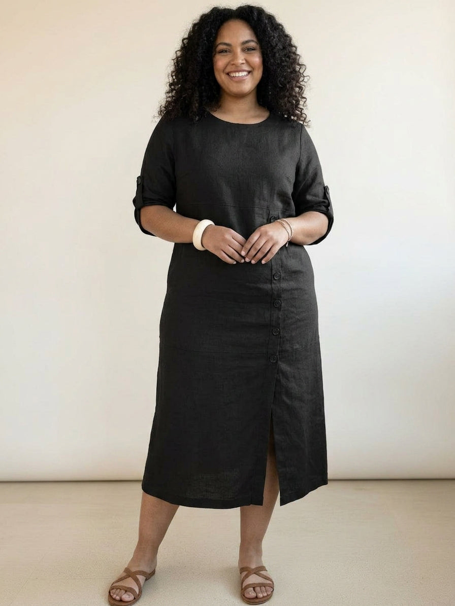 Audrey Linen Round Neck Midi Dress – view 14