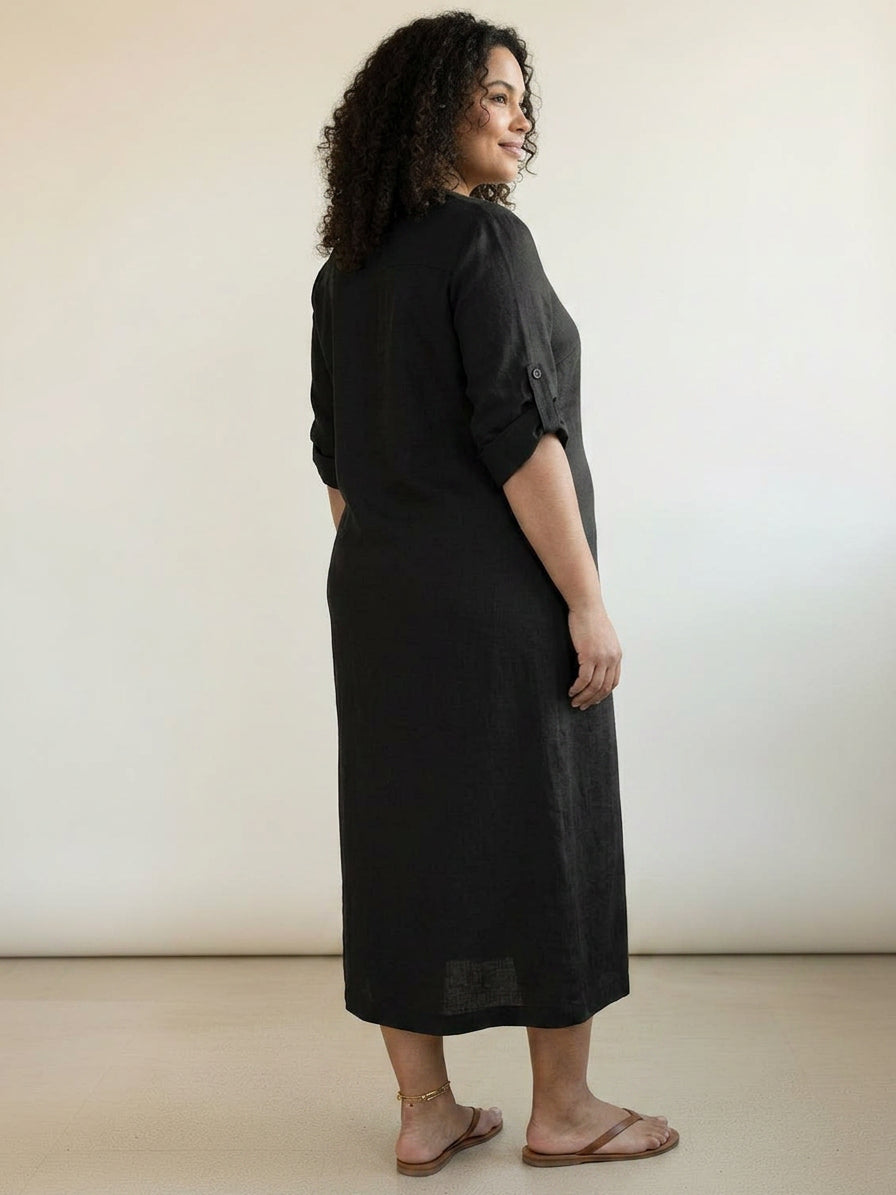 Audrey Linen Round Neck Midi Dress – view 15