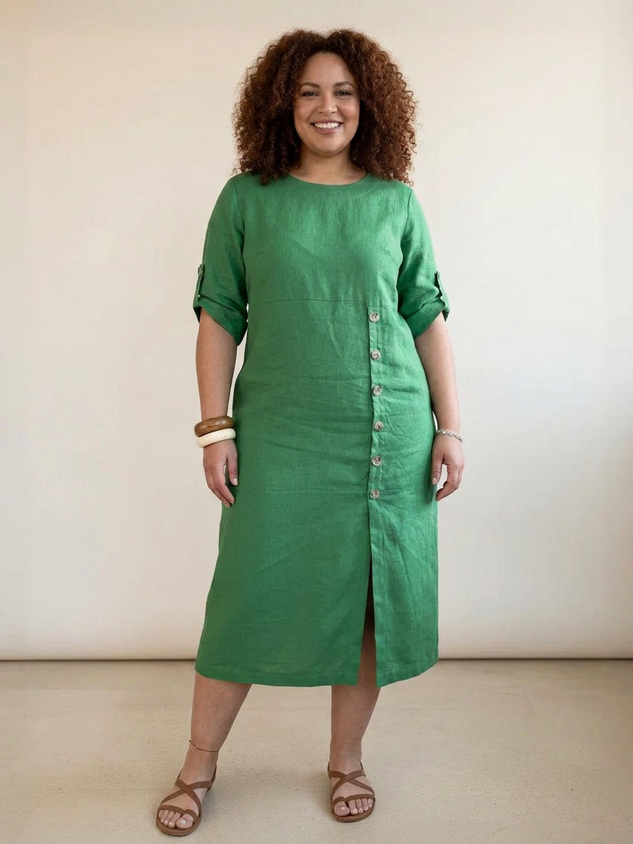 Audrey Linen Round Neck Midi Dress – view 16