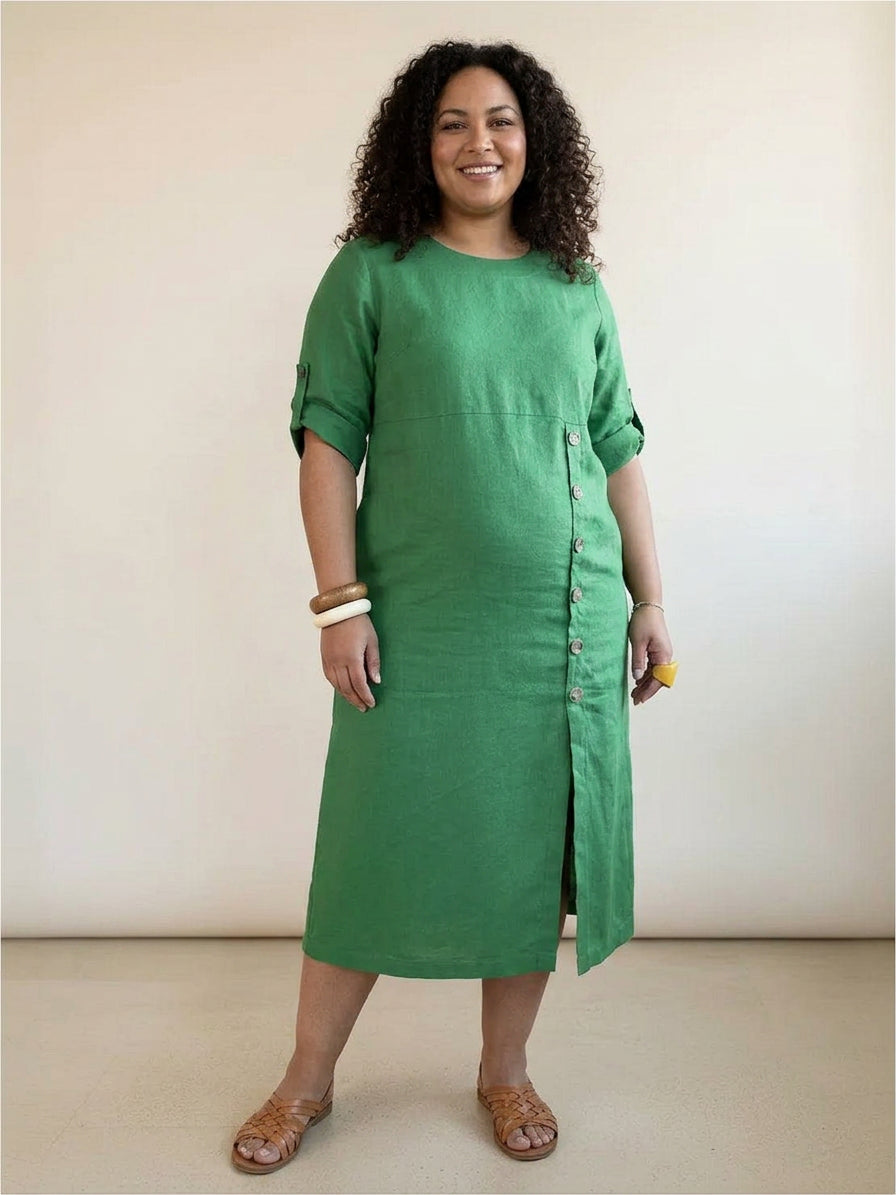 Audrey Linen Round Neck Midi Dress – view 19