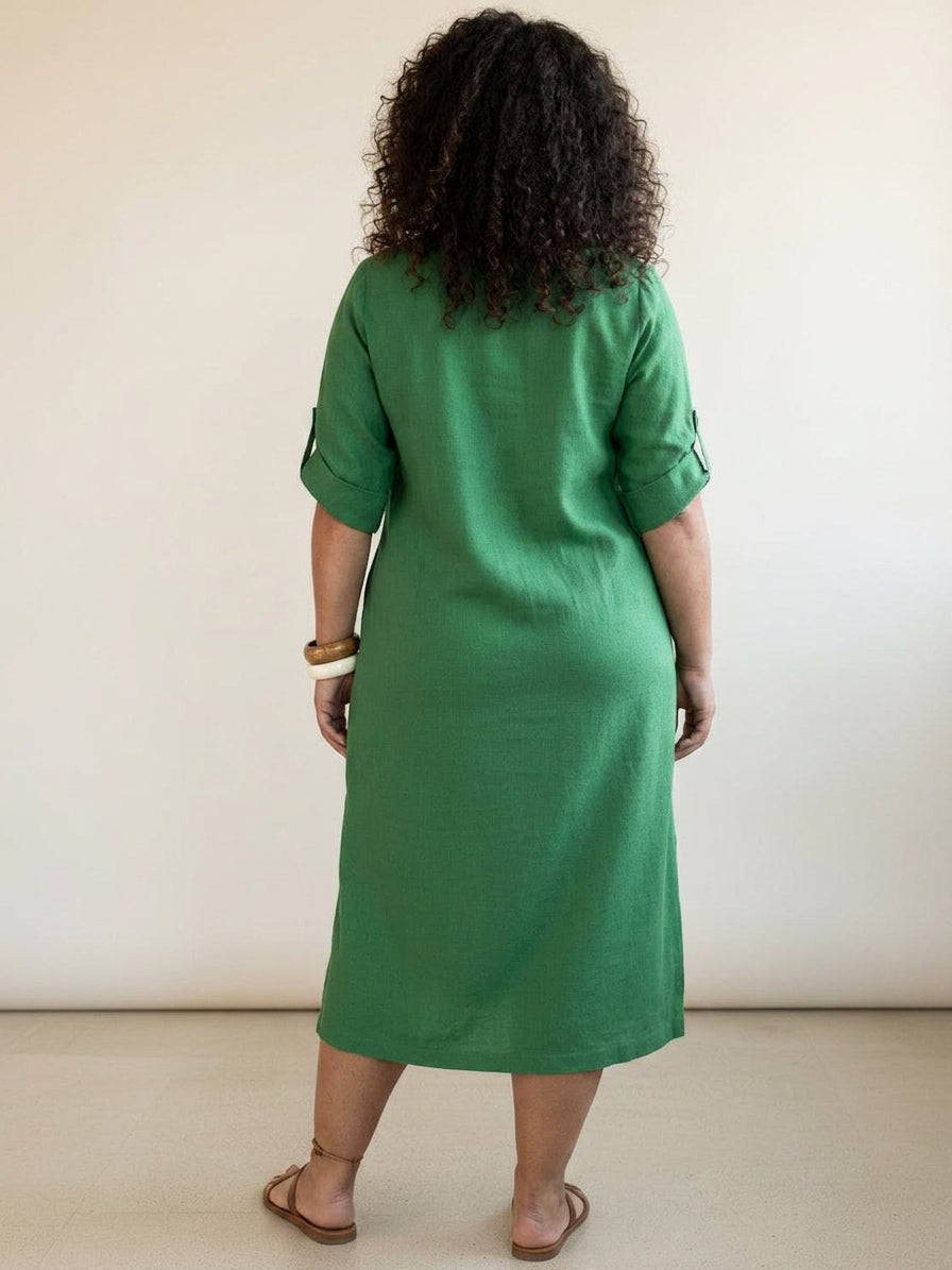Audrey Linen Round Neck Midi Dress – view 20