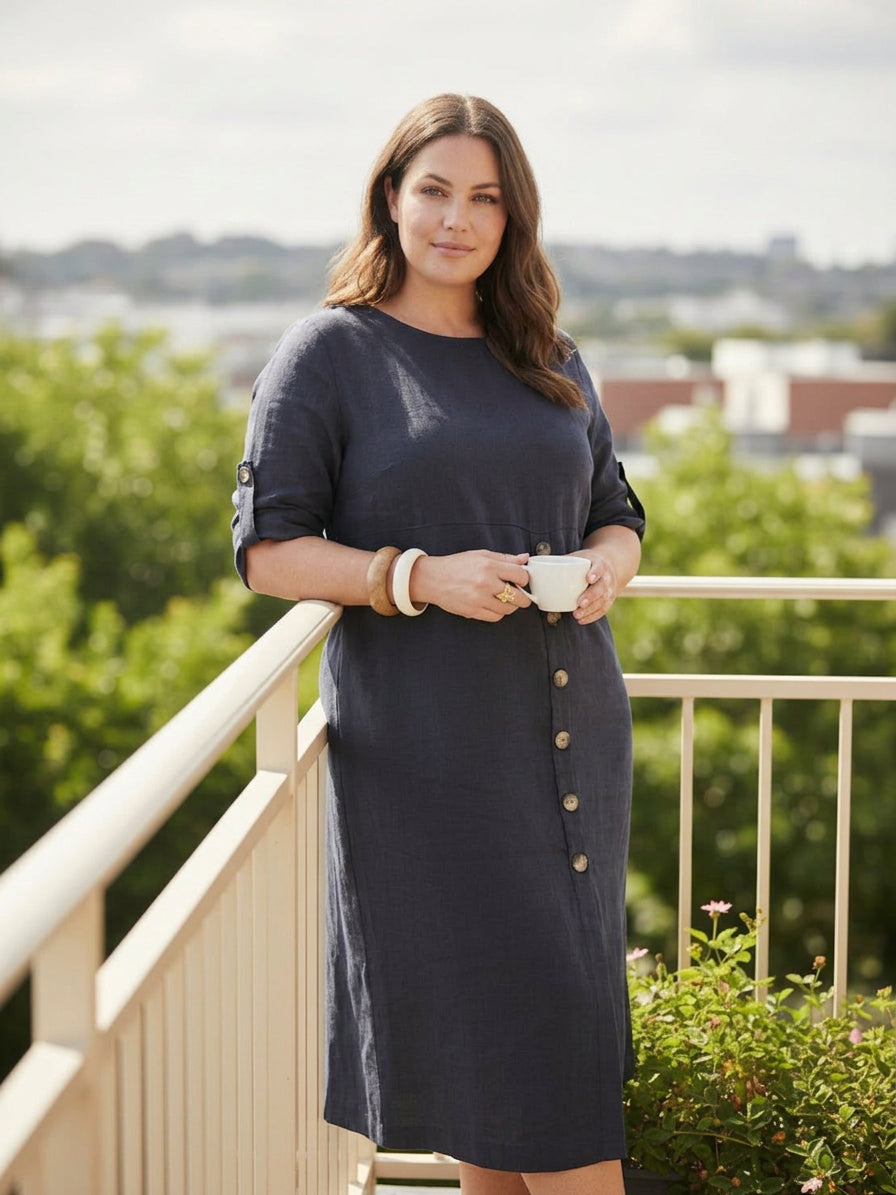 Audrey Linen Round Neck Midi Dress – view 23