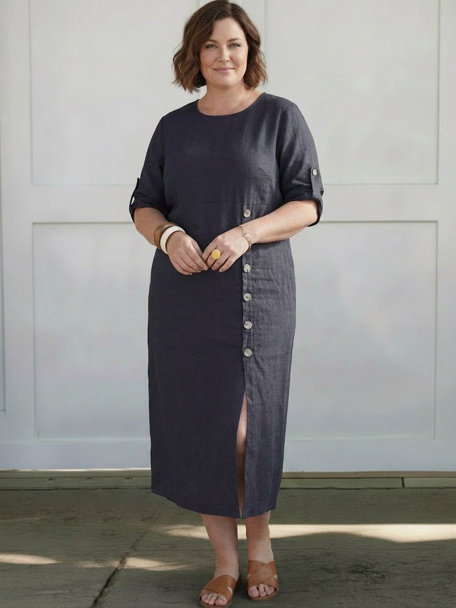 Audrey Linen Round Neck Midi Dress – view 24