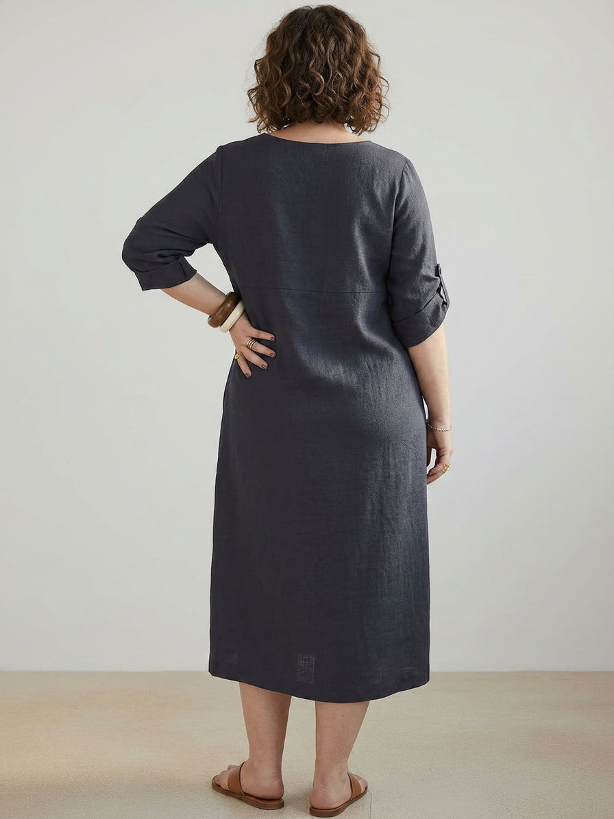 Audrey Linen Round Neck Midi Dress – view 25
