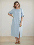 Audrey Linen Round Neck Midi Dress – view 4
