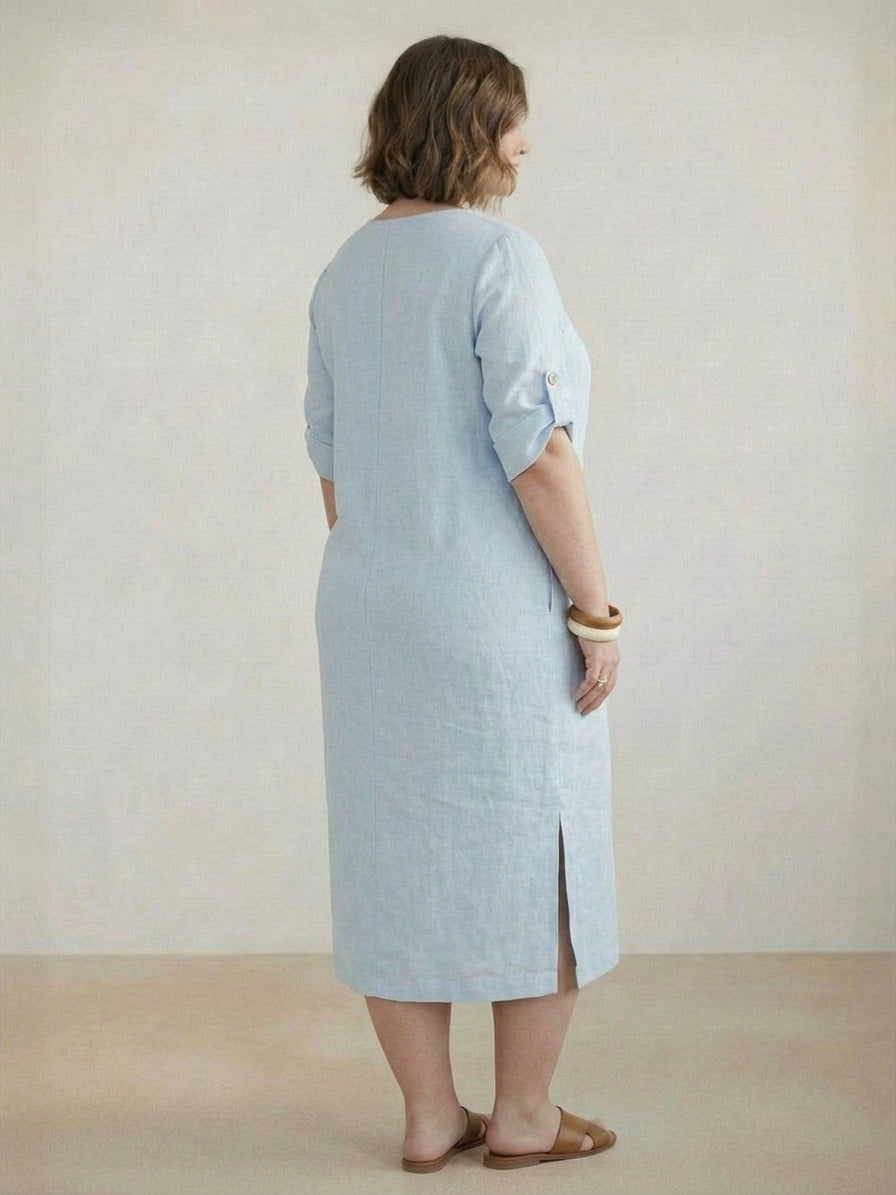 Audrey Linen Round Neck Midi Dress – view 5
