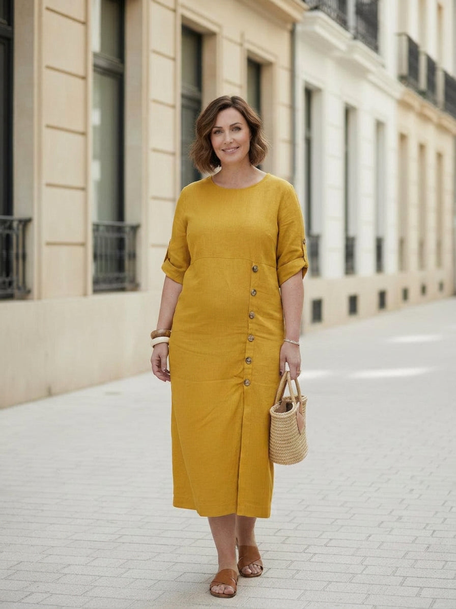 Audrey Linen Round Neck Midi Dress – view 7