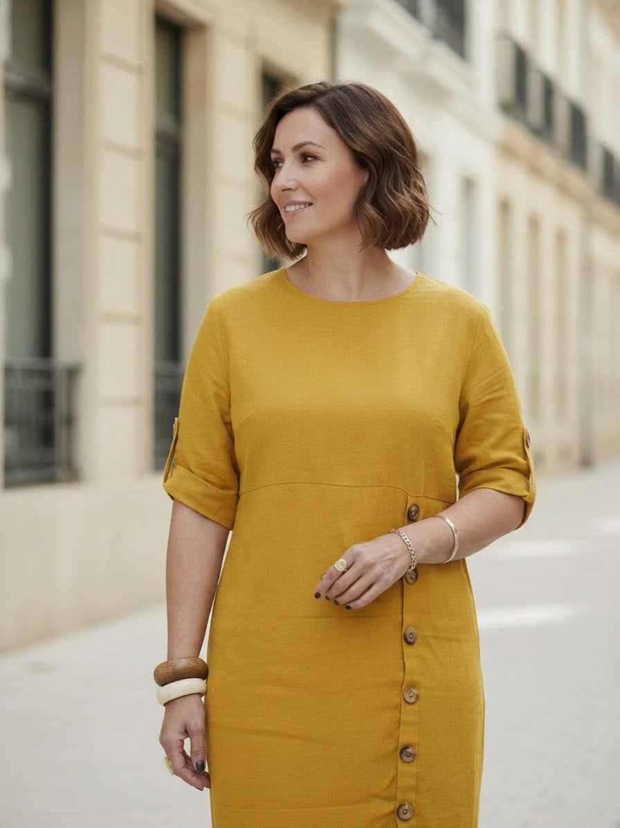 Audrey Linen Round Neck Midi Dress – view 8