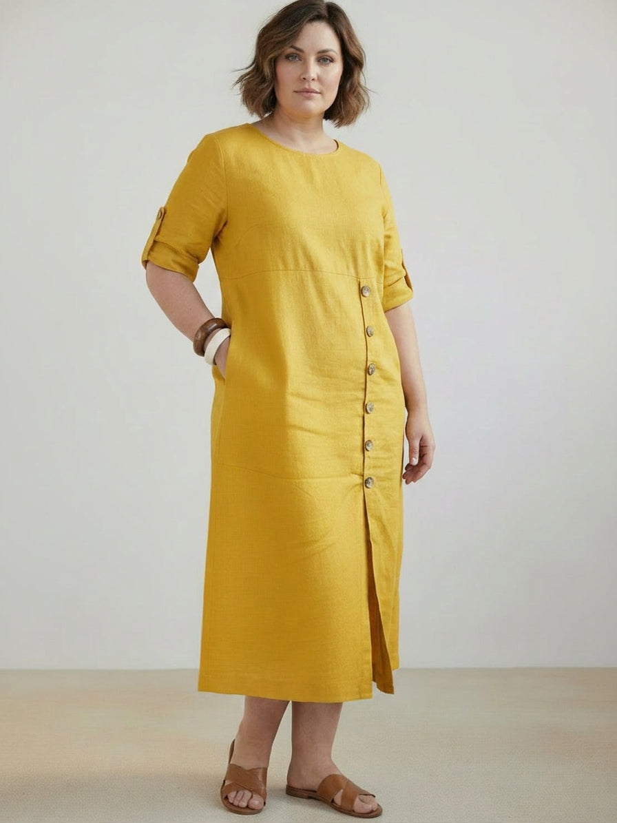 Audrey Linen Round Neck Midi Dress – view 9