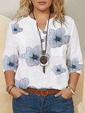 Ava Linen Floral V-Neck Blouse