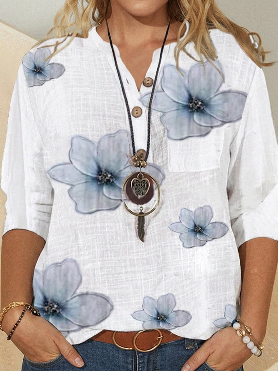 Ava Linen Floral V-Neck Blouse – view 2