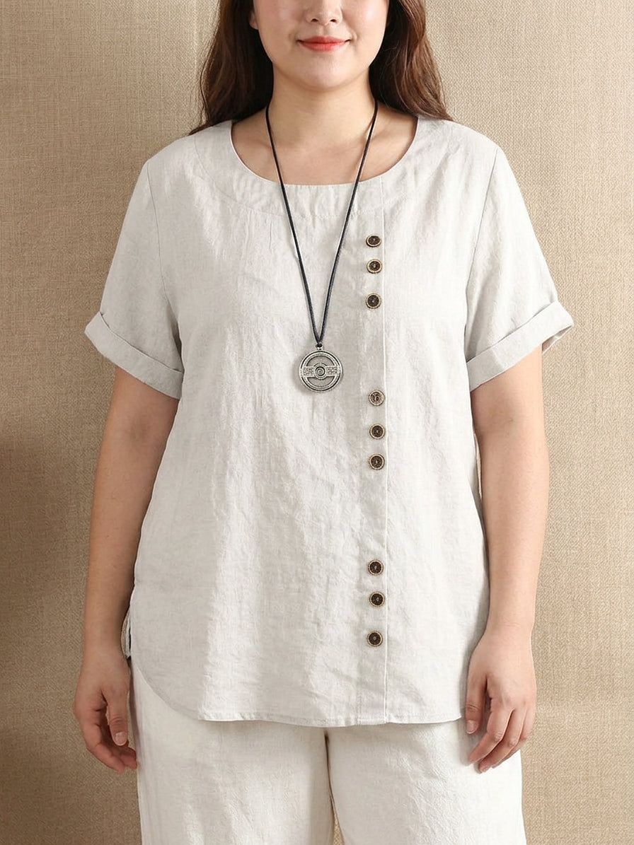 Yolanda | Linen Round Neck Blouse