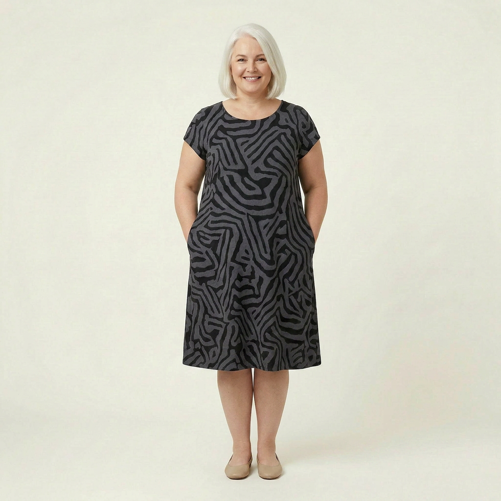 Bailey Abstract Round Neck Knee-Length Dress
