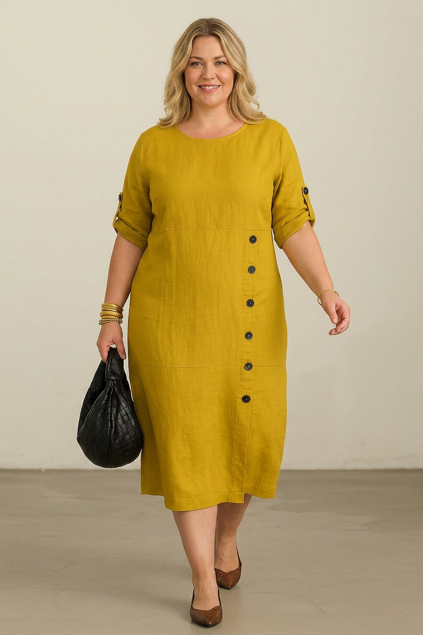 Barbara Denim Round Neck Midi Dress – view 4