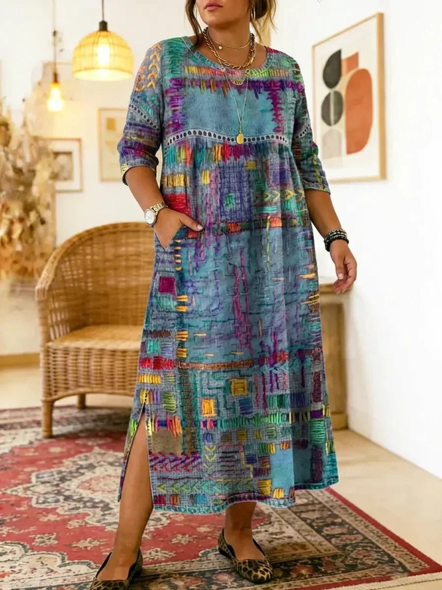 Betsy Geometric Round Neck Maxi Dress – view 10