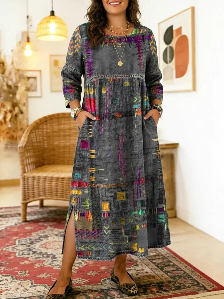 Betsy Geometric Round Neck Maxi Dress – view 12