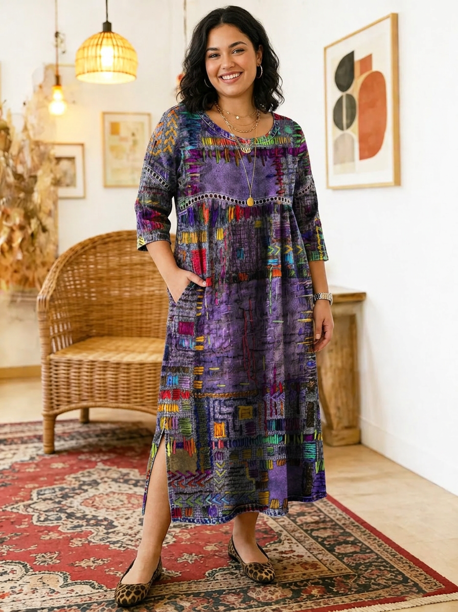 Betsy Geometric Round Neck Maxi Dress – view 3