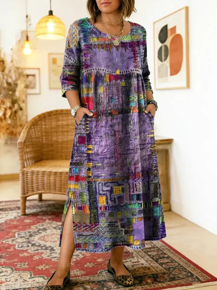 Betsy Geometric Round Neck Maxi Dress – view 4